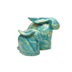 Zając ceramiczny Ręcznie wykonany Niebieski 10x15cm Art